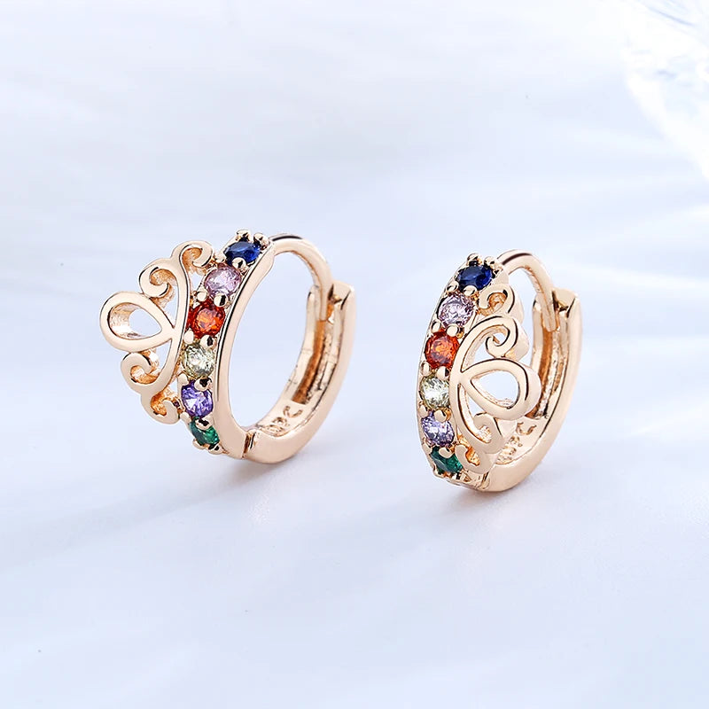 Earing De Oro Laminado Princess Crown Accessory Jewelry Wholesale Aesthetic Hoop Earrings with Stones Ear Piercing