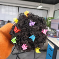 Fujia Two Pieces in One Pack Marley Kinky Hair Buns Afro Puff with Elastic and Flower Clips for Girl Kids