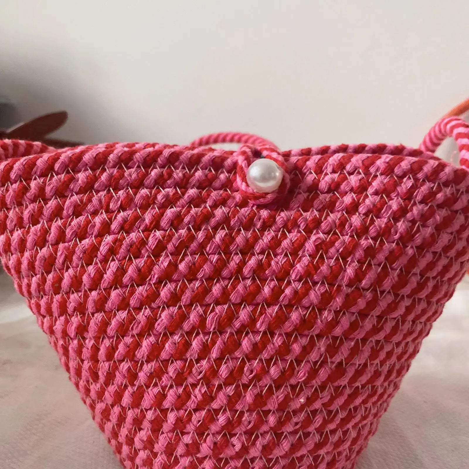 Wholesale Cotton Rope Woven Summer Straw Wallets Handmade Women's Shoulder Bag Small Beach Pearls Bucket Ladies' Crossbody Bag