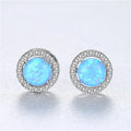 Fine Jewelry 925 Sterling Silver Round Shape Natural Opal Zircons Stud Earrings for Women Girls