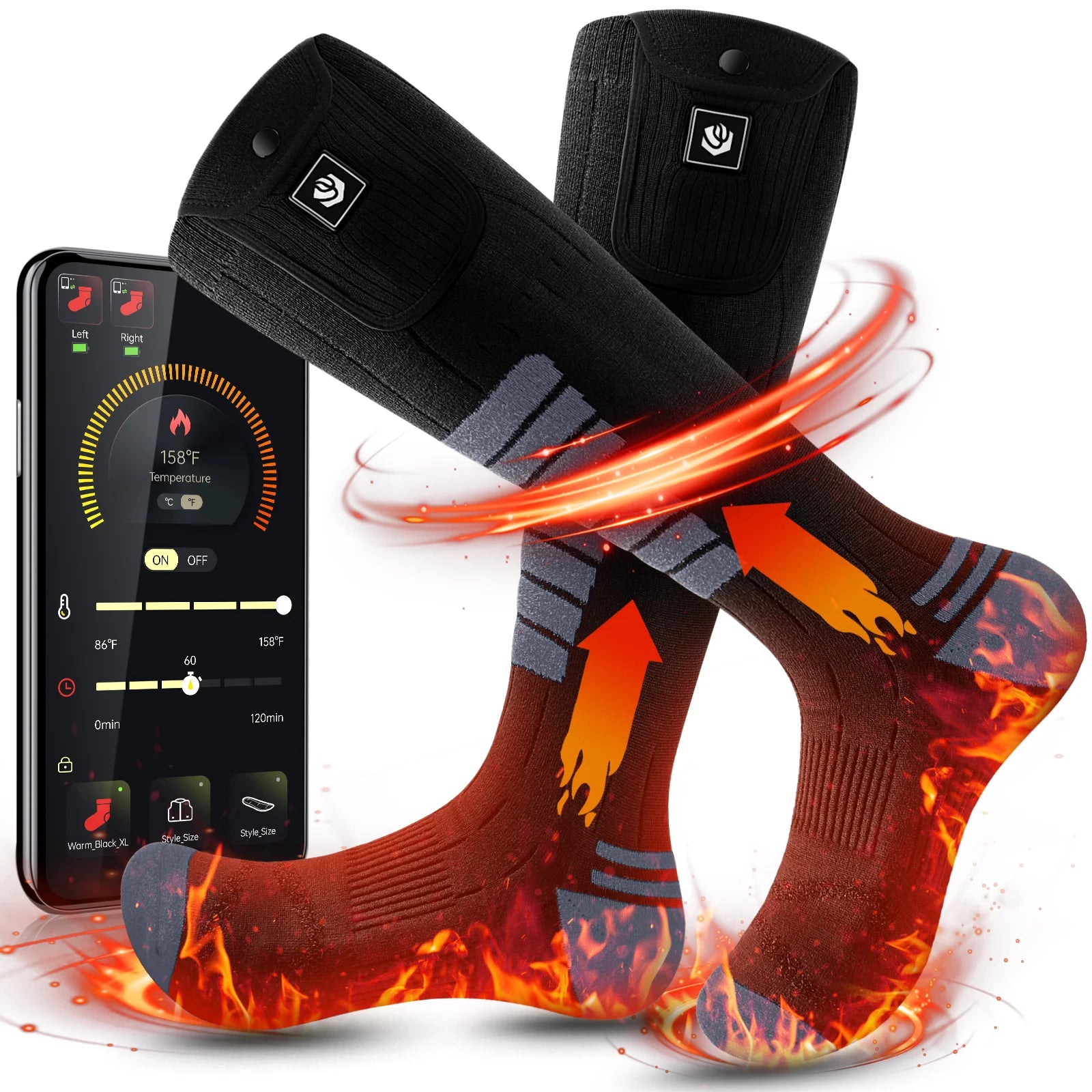 Men Women's Winter Battery Powered Electric Heated Crew Socks Rechargeable Self-Heating Anti-Slip for Motorcycle Fishing Skiing