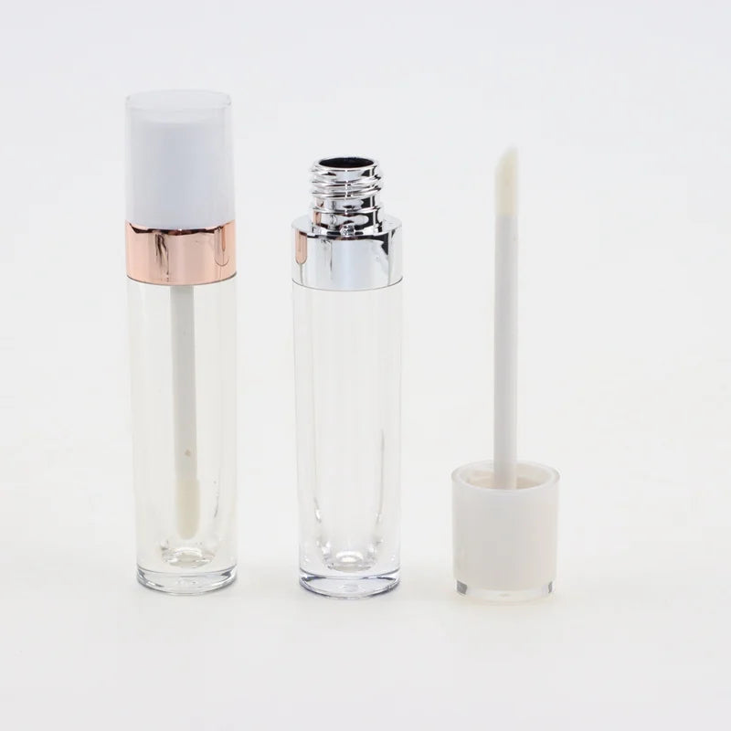 Hot Sale Low MOQ 6ml Plastic Cosmetic Lip Gloss Tubes White Cap Black Round Luxury Empty Containers with Wands