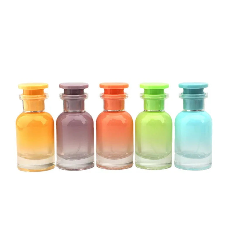 30ml Round Progressive Color Perfume Glass Bottle with MUM Screw Cap Aluminum Pump Plastic Lid Product Category Glass Bottles