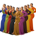 Plus Size Women's Dresses Elegant Soiree Split Long Sleeve V Neck Gowns for Women Evening Party Dress