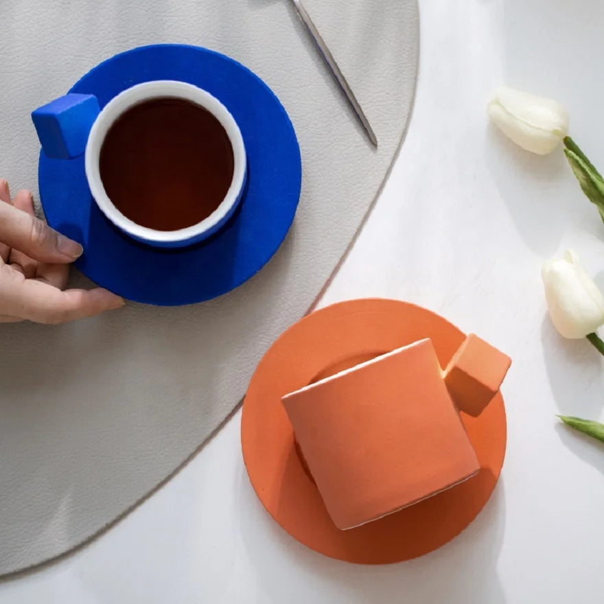 Simple Frosted Ceramic Mug Klein Blue Color Matching Literary Coffee Cup and Saucer Nordic Couple Ceramic Mug