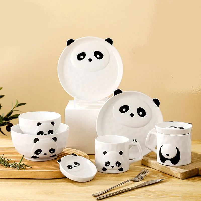 Panda Ceramic Dinner Sets Coffee Mug Porcelain Salad Bowls Dinner Plates and Spoon Tableware Gift Set Kitchen Accessories