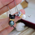 S925 Sterling Silver Female Cat Pendant with 9-11mm Beads DIY Pearl Accessories Empty Pendant for Charms & Pendants