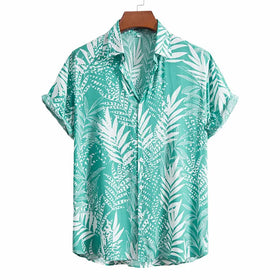 New Cool Summer Green Fresh Men's Fashion Trend Casual Leaf Short-sleeved Custom Causal Shirts for Men
