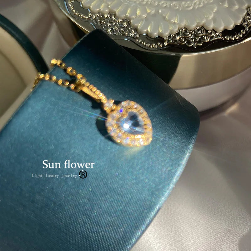 18k Gold Plated Blue Sapphire Necklace 925 Sterling Silver CZ Love Heart Gemstone Necklace