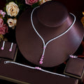 4pcs Glittering Cubic Zircon White Pink Necklace Earrings Bracelet and Ring Wedding Bridal Jewelry Set for Women Party Accessory