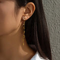 Fatingna Wholesale 18K Real Gold Jewelry Double Long Hoop Earrings Zircon Rose Gold Original Saudi 18KPawnable Cross Jewelry