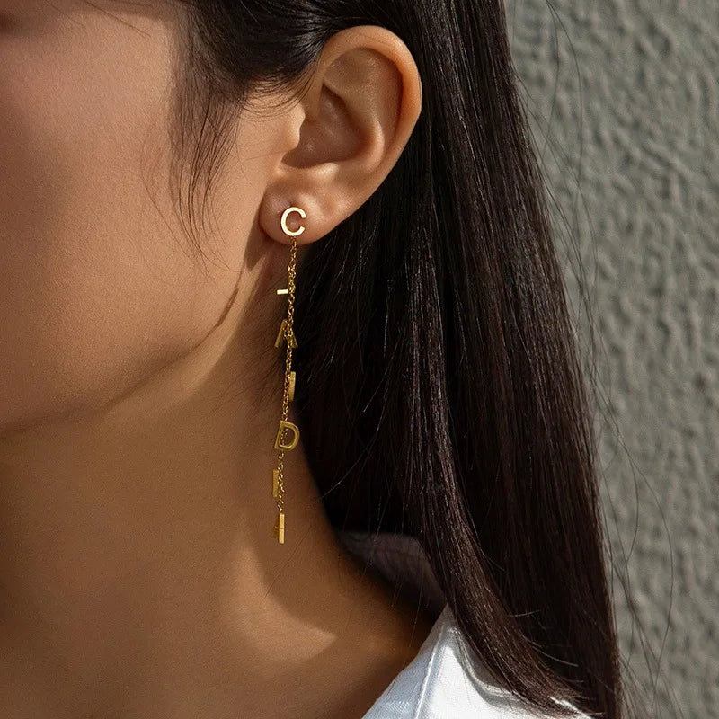 Fatingna Wholesale 18K Real Gold Jewelry Double Long Hoop Earrings Zircon Rose Gold Original Saudi 18KPawnable Cross Jewelry