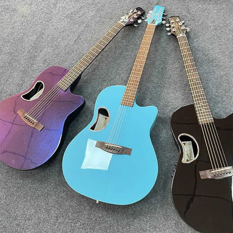 Smiger New Solid Spruce Top Carbon Fiber Back&side Unique Sound Hole Design CE-2021 Acoustic Guitar With 2 Band Pickup
