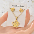 9 Style Titanium Steel Irregular  Pendant Necklace Earring Set Snowflake Puzzle Three-piece Flower Jewelry Accessories for Women