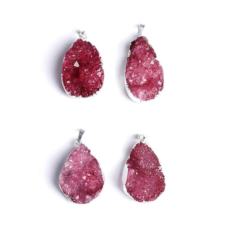 DIY Best Quality Red Electroplate Agate Druzy Pendant Crystal Natural Crystals Jewelry