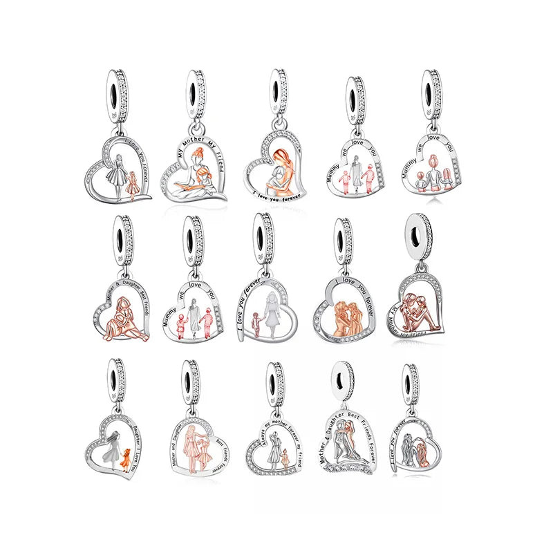 Fit Original Brand Charm Bracelet 925 Sterling Silver Mother and Daughter Best Friends Forever Bead for Jewelry Making