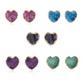 Natural Agate Quartz Stud Earrings Moon Star Heart Shape Rough Stone with Gold Plating for Gift