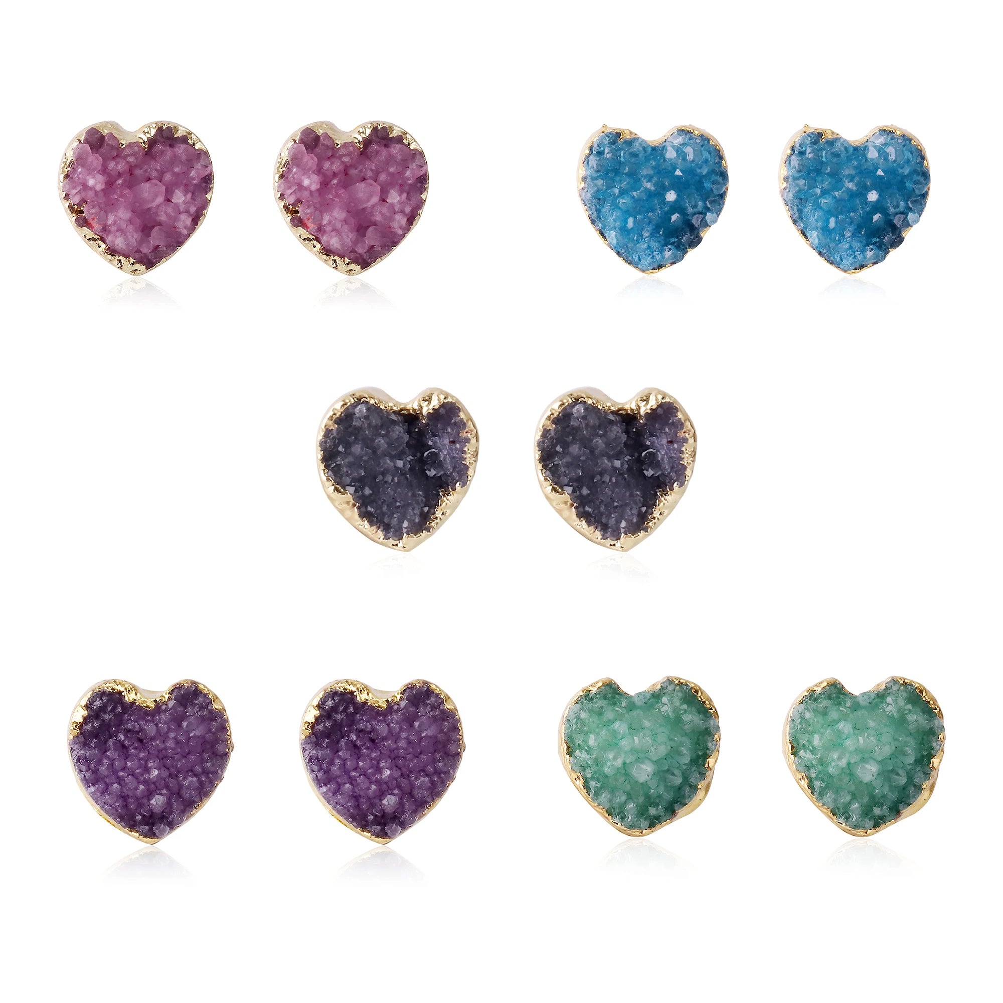 Natural Agate Quartz Stud Earrings Moon Star Heart Shape Rough Stone with Gold Plating for Gift