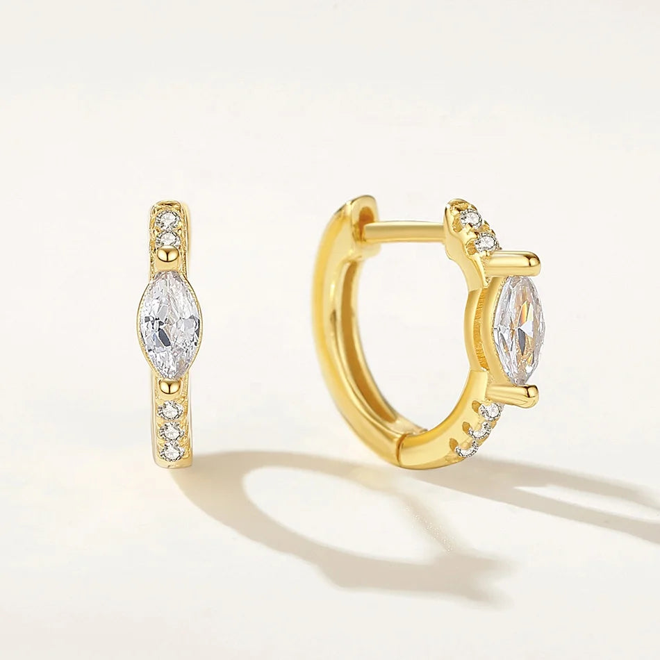 Nagosa Daily Jewelry 18k Gold Vermeil 925 Sterling Silver Marquise Cubic Zirconia Huggie Hoop Earrings Women