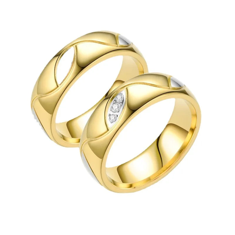 Trendy Stainless Steel 18k Gold Shining Zircon Couple Engagement Finger Ring Women Men Cz Knuckle Ring for Gift