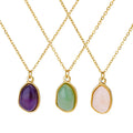 Titanium Stainless Steel 18K Gold Crystal Stone Jade Pendant Necklace Rose Quartz Green Aventurine Natural Stone Necklace