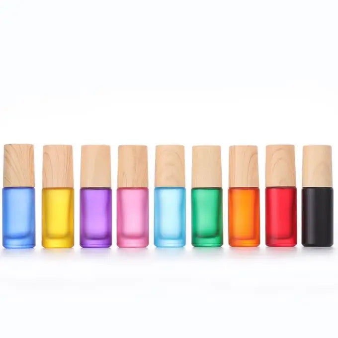 5ML 10ML Rainbow Portable Frosted Colorful Essential Oil Perfume Thick Glass Roll on Bottle Travel Refillable Roller Ball Vials
