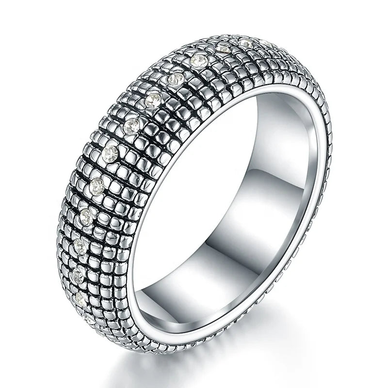 High Quality Polishing Stainless Steel Jewelry Ancient Silver Zircon Hypoallergenic Accessories Party Rings R194026
