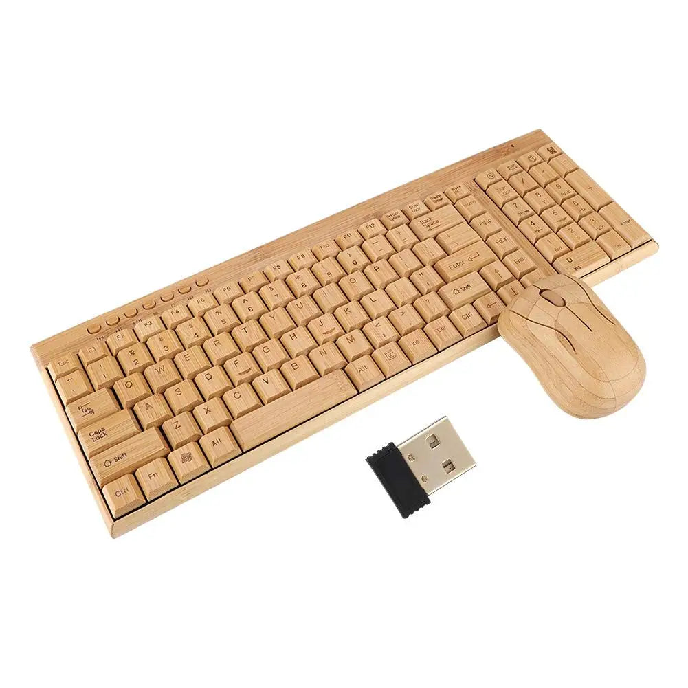 Bamboo Wood  Multimedia Wireless Keyboard and Mouse Combo Set USB Keyboard Mouse for Gift Set Bamboo Crafts
