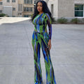 Streetwear Spring Printed Bodycon Long Sleeve Loungewear Outfits Top and Pants Set for Women