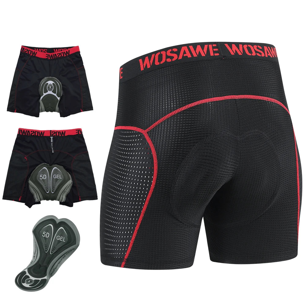 WOSAWE Men's Cycling Shorts GEL Pad Breathable Mesh Cycling Underwear Shockproof Bicycle Underpant MTB Road Bike Riding Shorts