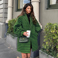 Wholesale Green Notched Collar Single Buttoned Woolen Plaid Women's Clothing Fashion Korean Fall Long Jackets Coats for Women