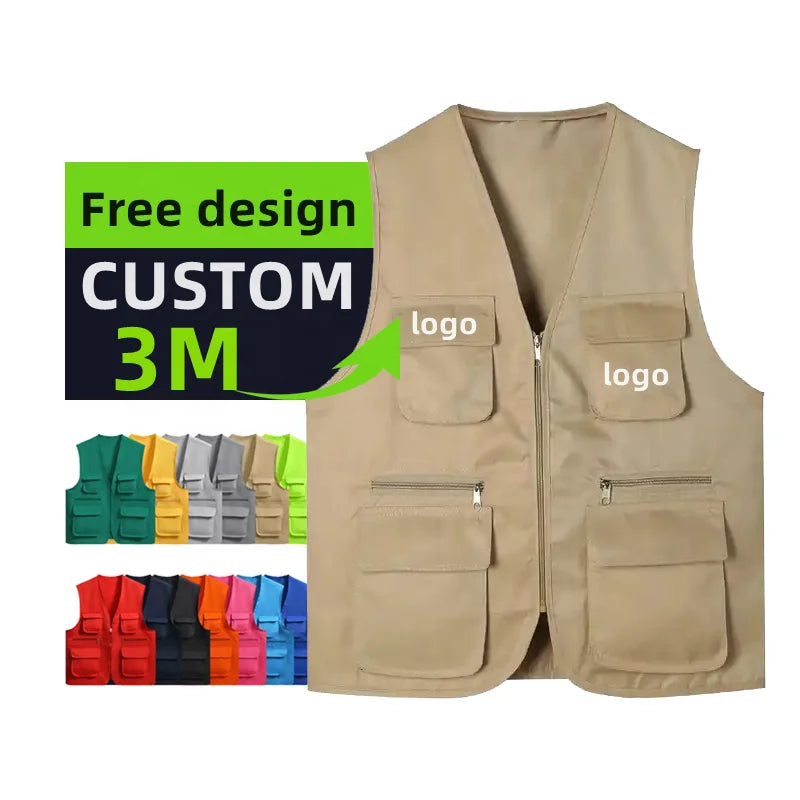 Multi Pockets Cargoes Fisherman Vest Cartoon Logo Waistcoat for Fishing Hiking Journalist Photography Camping Vest