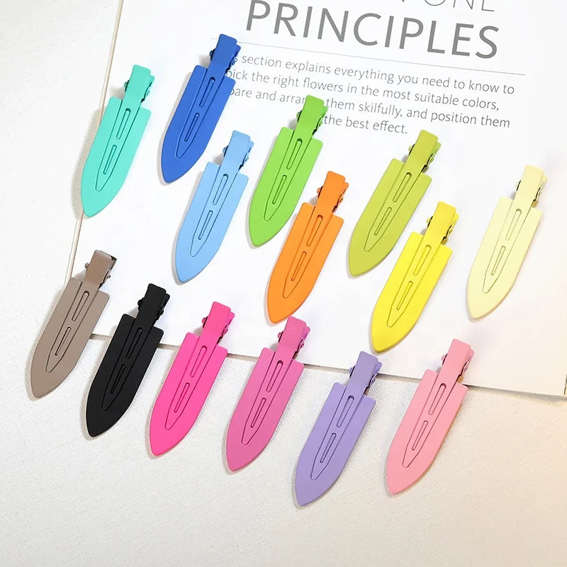 Custom Logo Candy rainbow Color Matte Flat Salon Seamless Makeup Hair Pins Creaseless No Bend Hair Clip Metal No Crease Clips