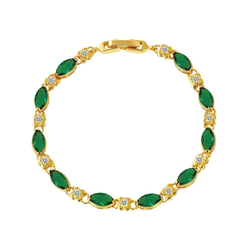 Dubai Gold Jewelry Color Treasure Crystal Gold Plated Bracelet Hot Selling European and American Colored Zircon Bracelet