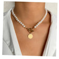 Wholesale Fashion Pearl Necklace for Women Girls Gold Plated Metal Coins Locket Pearl Necklace