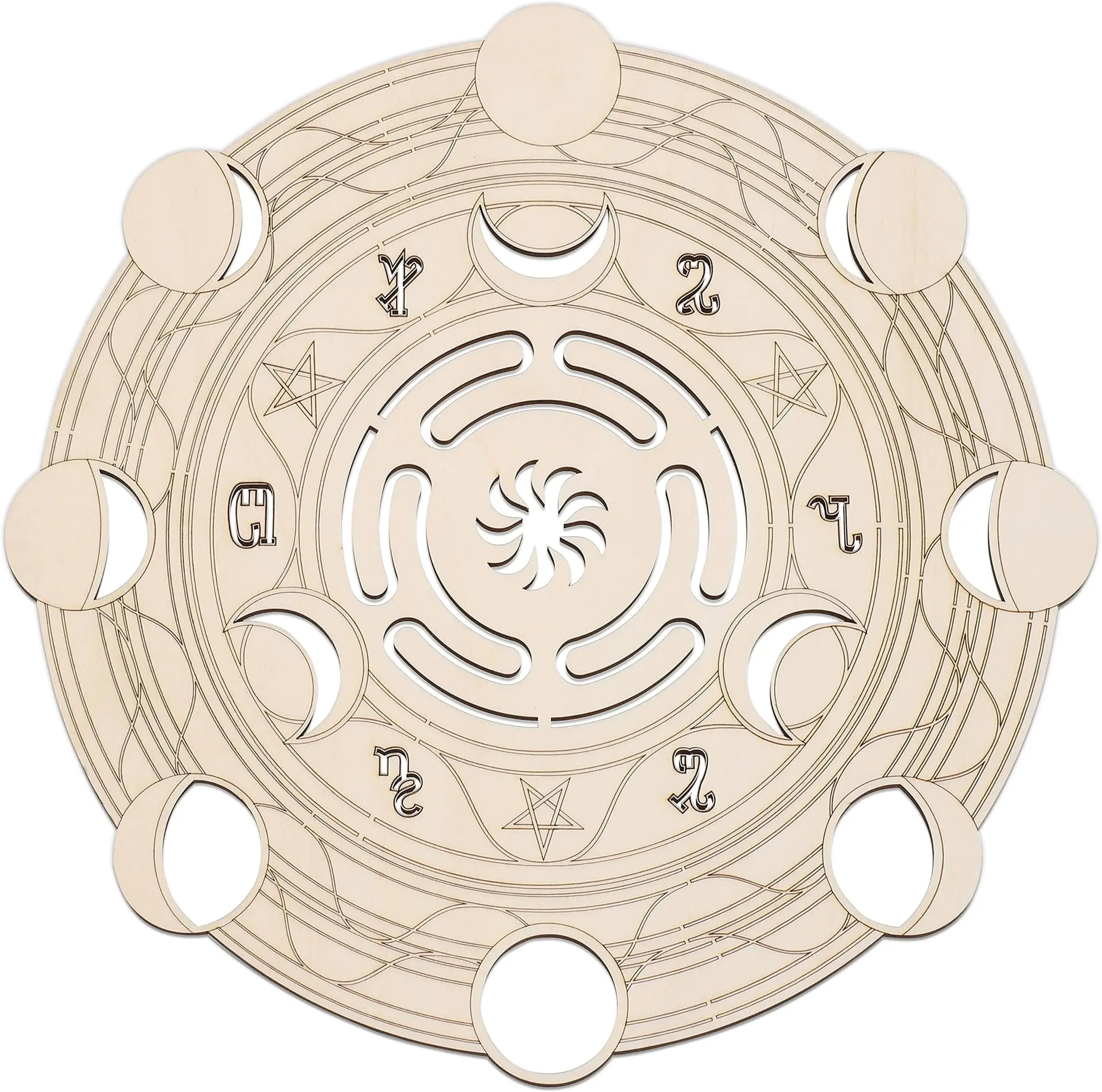 12" Hecate's Wheel Ancient Greek Wood Wall Art Moon Goddess Symbol Wiccan Home Decoration for Yoga and Meditation