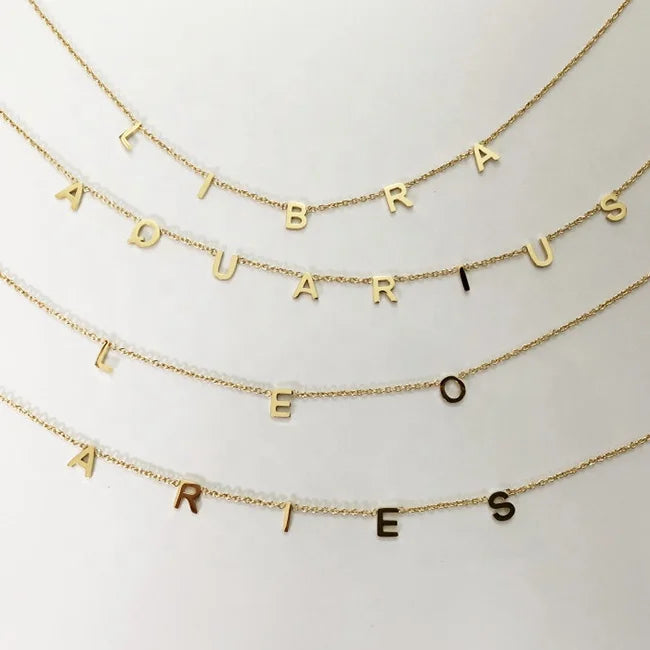 Stainless Steel Custom Letter Gold Plated Classic Engagement Wedding Initial Name Plate Necklace Personalised for Women
