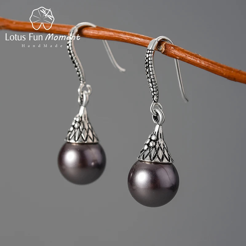 Lotus Fun Pearl Drop Dangle Earrings With Mother of Peal Real 925 Sterling Silver With 18k Gold for Women Party Fine Jewelry