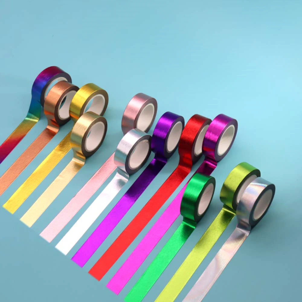 Solid Foil Washi Tape 15mm Width 10m Length Colorful Paper Adhesive Masking Tapes Sticky Paper Tape for DIY Scrapbooking