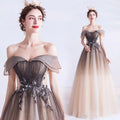 2024 SS Empire Waist Gradient Color Chiffon Shoulder Evening Dress V-neck Ball Gown Ankle-Length Lace Anti-static Elegant Dinner