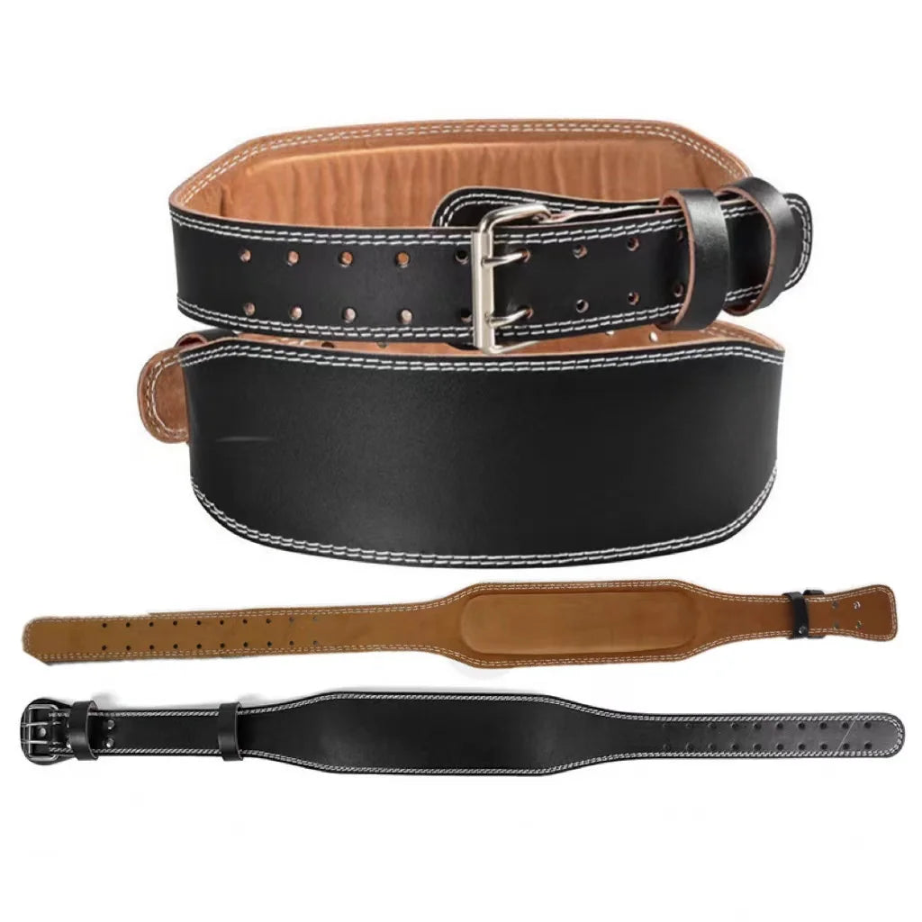 Fitness Safety Contoured Real Cowhide Leather Support Power Lifting Belt Gym Weight Lift Belt
