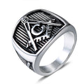 Custom Logo Vintage Fashion Silver Finger Black Platinum Man Turkish Men's Punk Stainless Steel Freemasonry Ring Boys Jewelry