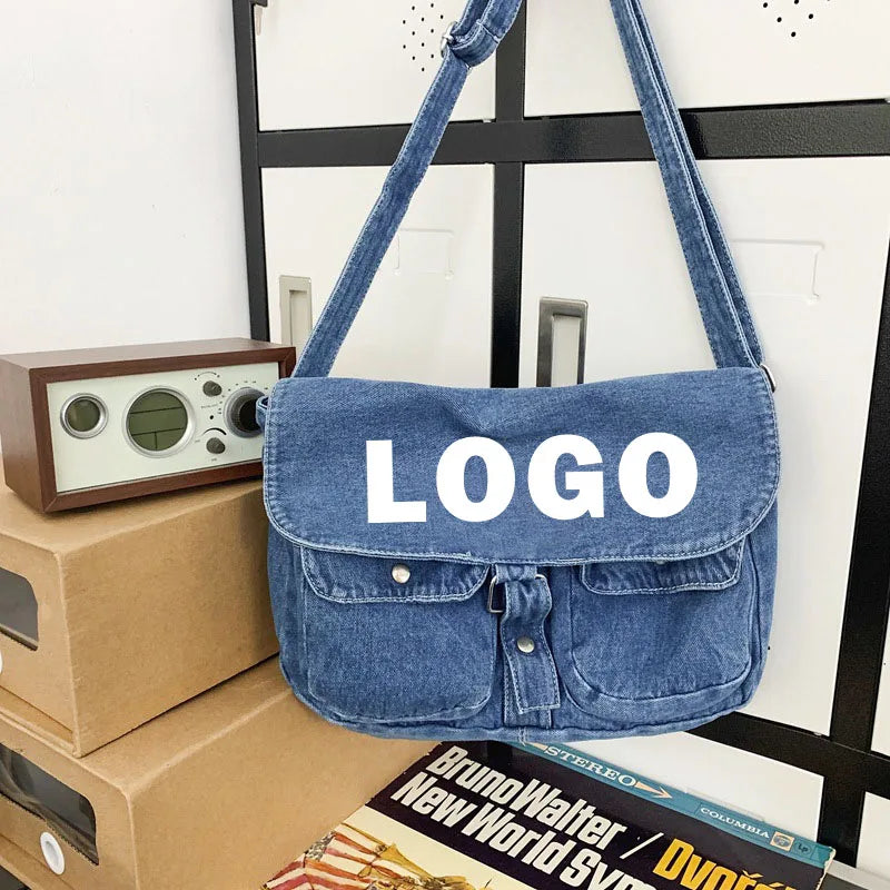 Custom logo Denim Canvas Bag New Fashion Crossbody Bag Student Class Bag Japan and South Korea Leisure Backpack