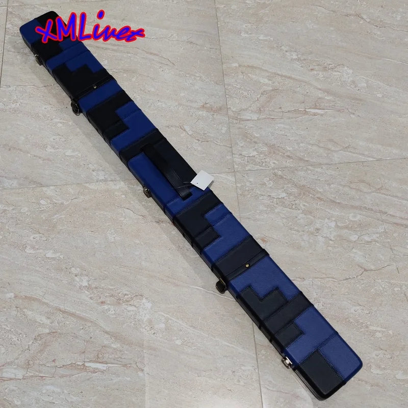 Xmlivet Black Color Patchwork 48" 3compartments PU Leather Snooker Cue Cases with Lock for 2pcs 3/4 Snooker Cues