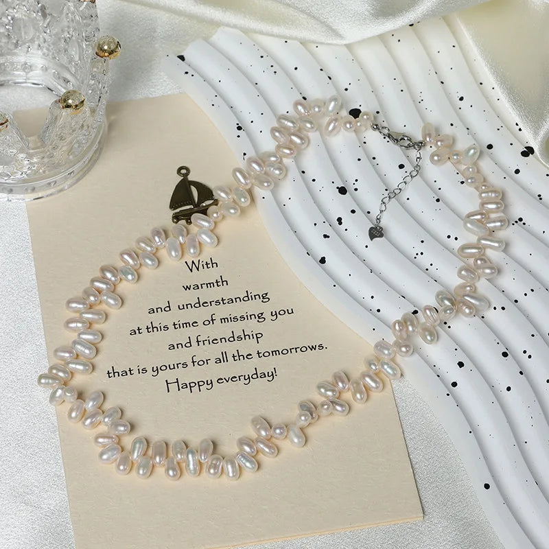 Wholesale Retro Simple S925 Silver Necklaces with 4-5mm Freshwater Pearl Beads Natural 4-5mm Metre Freshwater Pearl Necklace
