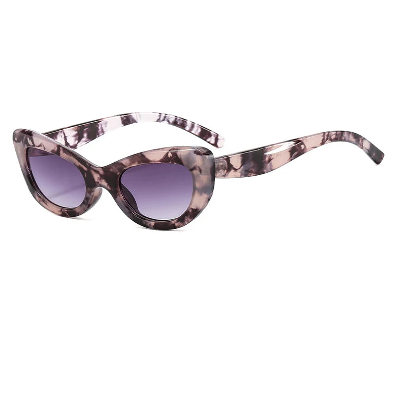 ADE WU JH-T22055 Women Cat Eye Leopard Shades Trendy White Black Sunglasses UV400 Small Frame Vintage Sun Glasses
