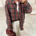 Chest Pocket Button Down Quality Casual Retro Shirts Tops Polyester Cotton Long Sleeve Women's Plaid Check Shirt