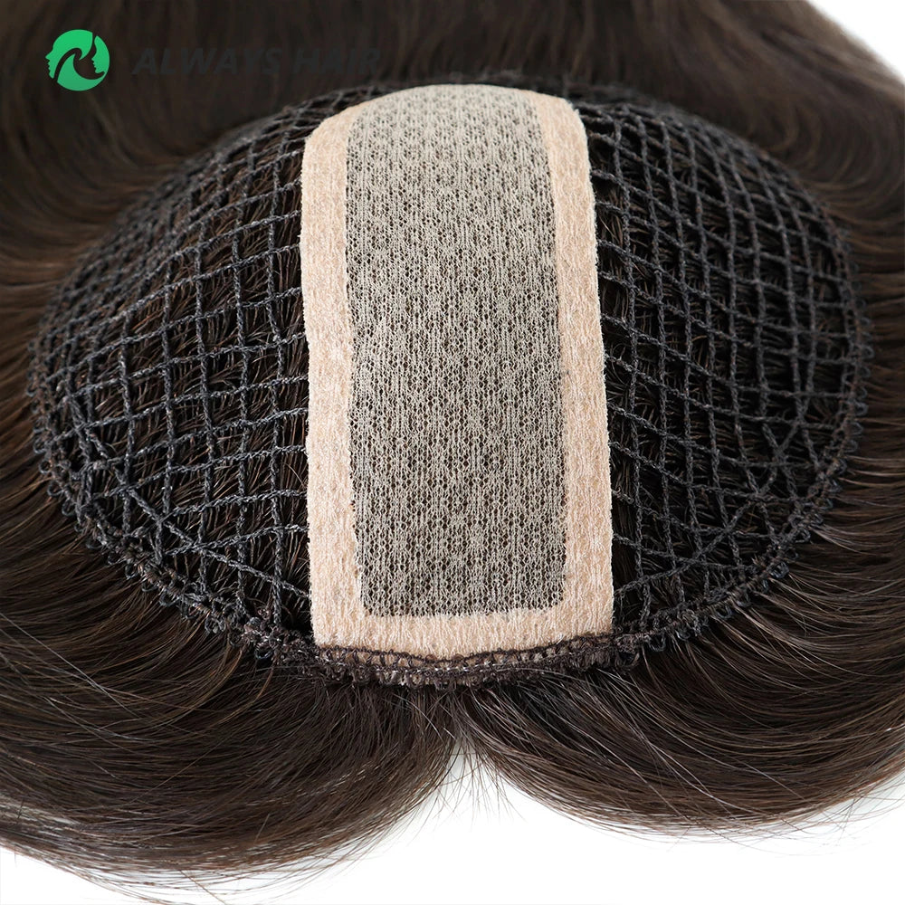 16" Real Chinese Cuticle Human Hair Topper Free Part Silk Base Integration Fish Net Toupee for Women 6x6.5