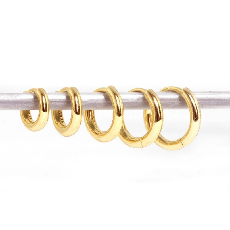 Simple Plain Gold Rose Gold Silver  Miniimalist  925 Sterling Silver Huggie Earring Trendy