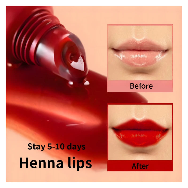 Deep Red Henna Lip Color 10ml  pe cosmetic Lip  Pigment Dye Temporary Lips Cosmetic logo Package Oem Waterproof 3 Days to 7 Days